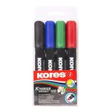 Kores Kores Permanentní popisovač K-MARKER, zkosený hrot 3-5 mm, mix 4 barev (černá, červená, zelená, modr