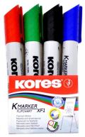 Kores Kores Permanentní popisovač K-MARKER na flipcharty, kulatý hrot, mix 4 barev (černá, červená, modrá,