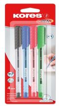Kores Kores Kuličkové pero K1 Pen Super Slide 1 mm - sada 4 barev (modrá, černá, červená, zelená)