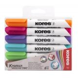 Kores Kores Permanentní popisovač K-MARKER na bílé tabule, zkosený hrot 3-5 mm, mix 6 barev (růžová, tyrky