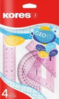 Kores Sada na geometrii GEO set 15cm, set plastových pravítek, 4 ks v polybagu
