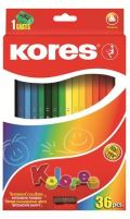 Kores KOLORES, trojhranné pastelky 3 mm, s ořezávátkem / 36 barev / včetně 2 metalických barev