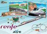 Pequetren Vysokorychlostní vlak Renfe Ave s horským tunelem a stanicí