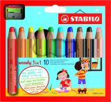 Stabilo Pastelky STABILO woody 3in1, sada 10 ks v pouzdru s ořezávátkem