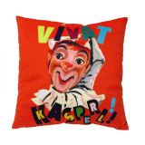 Moravská ústředna Brno Kasperl & Pezi: Polštář 30x30 cm - Vivat Kasperl / červený