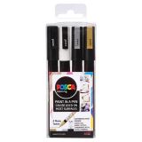 Posca Posca Sada akrylových popisovačů 0,9-1,3 mm - černá, zlatá, stříbrná, bílá 4 ks