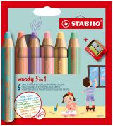 Stabilo Pastelky STABILO woody 3in1, sada 6 ks v pouzdru s ořezávátkem