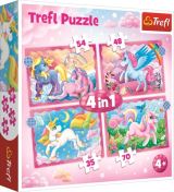 TREFL Trefl Puzzle Jednorožci a kouzla 4v1 (35,48,54,70 dílků)