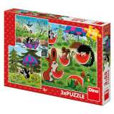 Dino Krtek a paraplíčko: puzzle 3x55 dílků