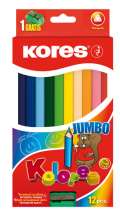 Kores Kores Jumbo trojhranné pastelky 5 mm s ořezávátkem 12 barev