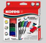 Kores Kores K-MARKER SET 4 ks popisovae na bl tabule a flipcharty kulat hrot + strac magnetick houb